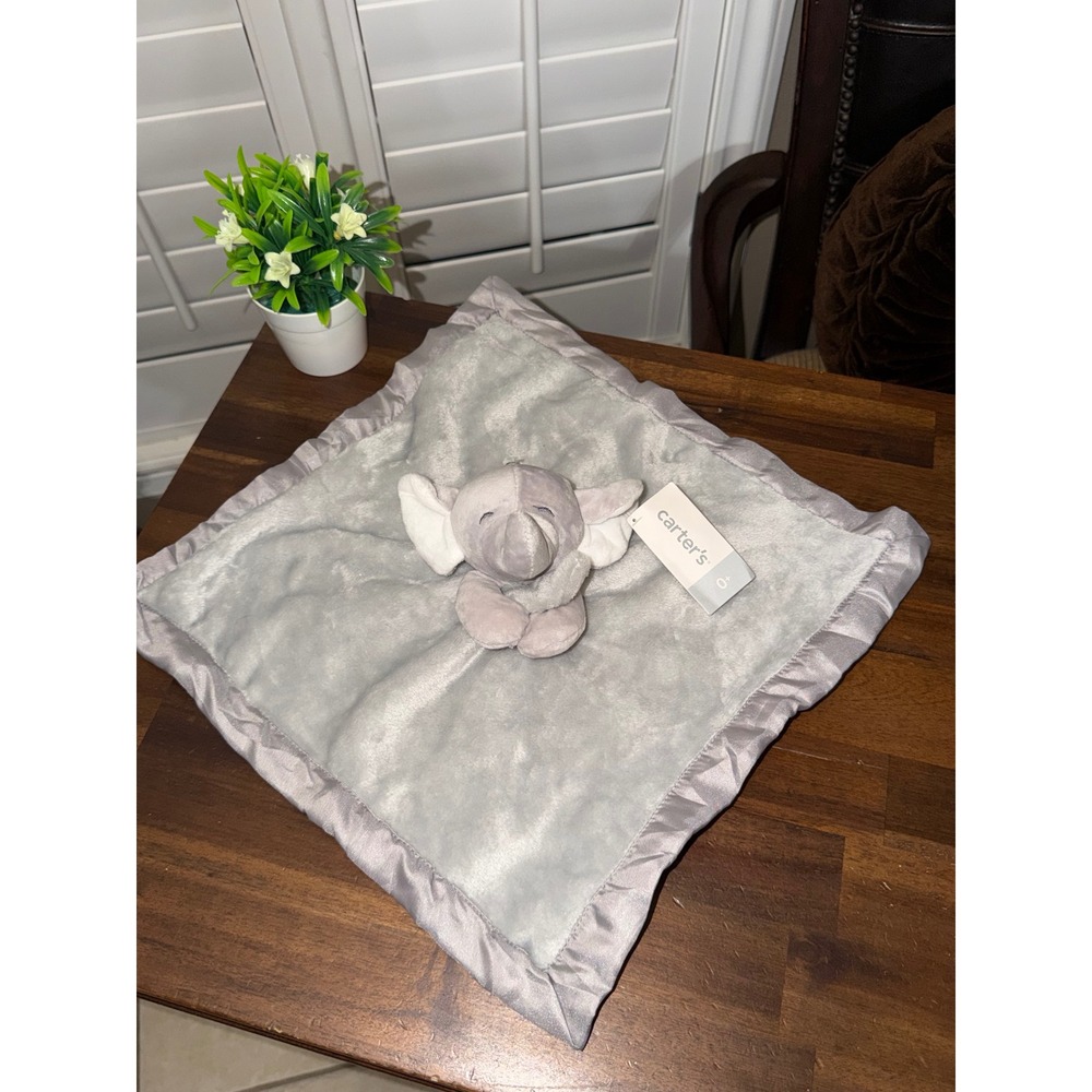 Carters Just One You Gray Elephant Plush Security Blanket Satin Trim Lovie NWT
